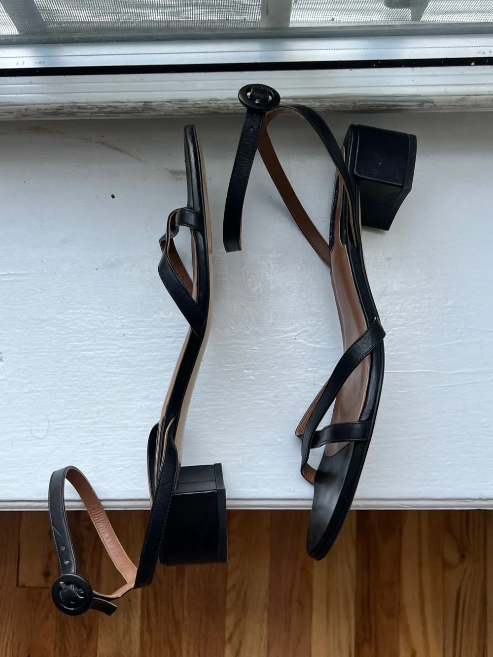 Margaux - One of a Kind -  Black Leather Strappy Block Heel Sandals